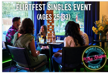 Flirtfest Singles Event (ages 25-33) by the Shop by Rendez-vous. 5 people playing jenga at a table